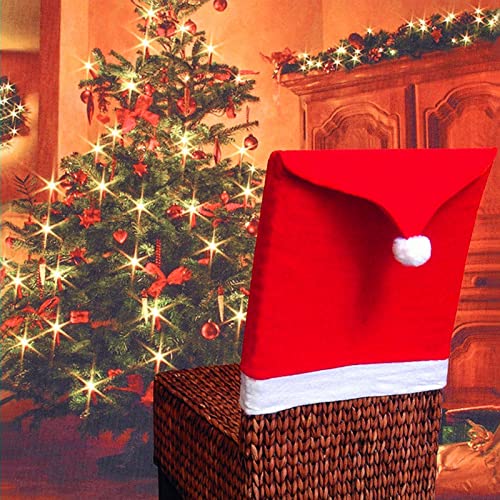 6 Stück Weihnachts Stuhlhussen, Rot Weihnachtsmütze, Stuhlhussen Weihnachtsdekoration,Tischdekorations Set für Zuhause, Küche, Esszimmer Dekoration (Rot) von Cockjun