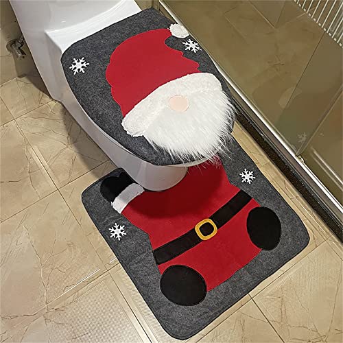 Weihnachten WC Sitzbezug Set, Weihnachten Badezimmer Toilettensitzbezug Badematten Dekorationen, Weihnachtsmann Muster Badezimmer Accessoires Set Dekoration (Weihnachtsmann) von Cockjun