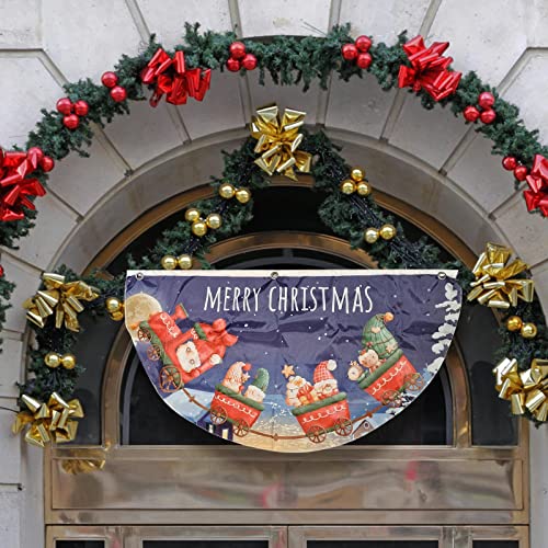 Weihnachtsfahne Halbe Fächerfahne Weihnachtsbanner im Freien Winter Plissierte Fächerfahne Banner Weihnachten Hängende Wimpelkette Banner für Outdoor Garten Terrasse Dekoration (D) von Cockjun