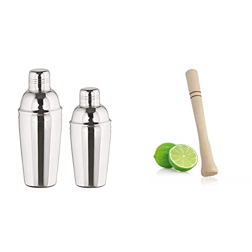 Cocktail Shaker 3tlg. - Edelstahl mit Sieb - 750 ml. - HOCHGLANZ POLIERT & Metaltex 253945 Cocktailstössel aus Holz, 22 cm von Cocktail