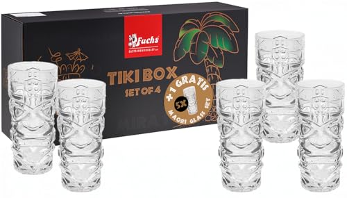 Cocktail Tiki Glas MAORI – 4+1 GRATIS | 5er Set (360 ml) im exotischen Maori-Design von Cocktail