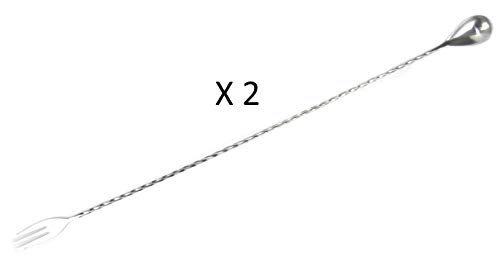 XXL Rührlöffel 50 cm Edelstahl 50 cm mit Dreizack, Cocktaillöffel mit Gabelende (pro Set von 1 – 2 und 5 Stück) (2 Stück) von Cocktail7