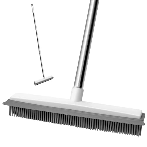 Coco Berming Gummibesen mit Stiel, 120cm Besen Gummiborsten, Pet Hair Removal Broom 2 in 1 mit Abzieher Bodenbürste von Tiere Katzen Hunde Haare für Bödenzum Teppiche Fliesen von Coco Berming