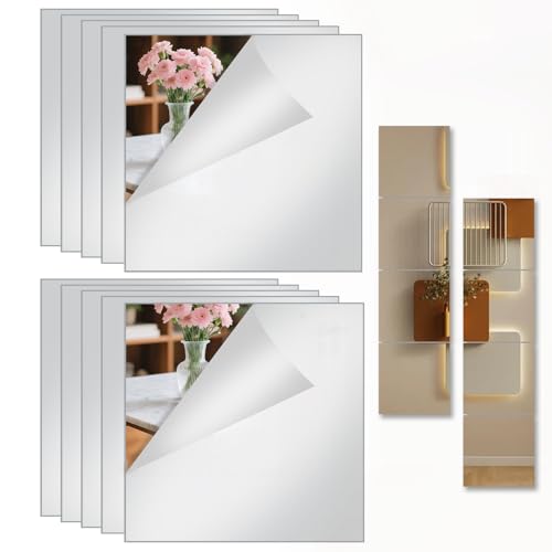 Coco Berming 10 Stück Selbstklebende Fliesenspiegel Spiegel zum Aufkleben, 20x20cm Klebespiegel für die Wand, 1.5mm Dicke Spiegelfliese für Badezimmer Wohnzimmer Schlafzimmer Schrank Schule Zuhause von Coco Berming