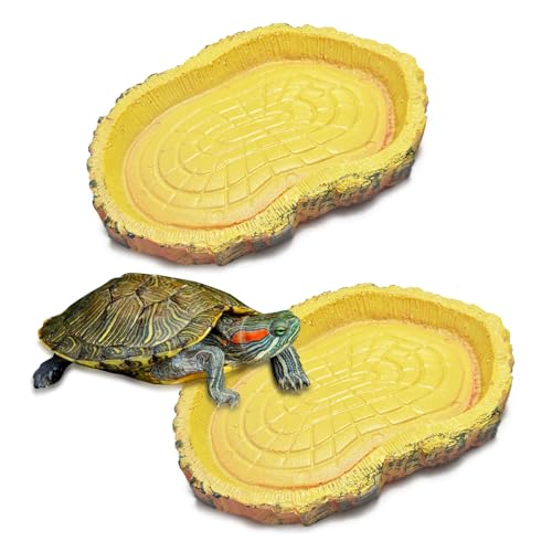 Coco Berming 2 Stück Wasserschale Terrarium, Schildkröten-Futterschalen, Terrarium Zubehör für Reptilien Wie Schildkröten, Schlangen, Geckos (Gelb) von Coco Berming