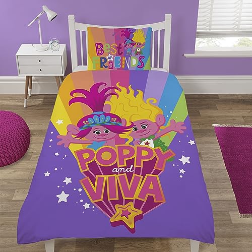 Coco Moon Disney Trolls Poppy & Viva Bettwäsche-Set für Einzelbett, Bettwäsche-Set für Einzelbett und Kissen, für Jungen und Mädchen von Coco Moon