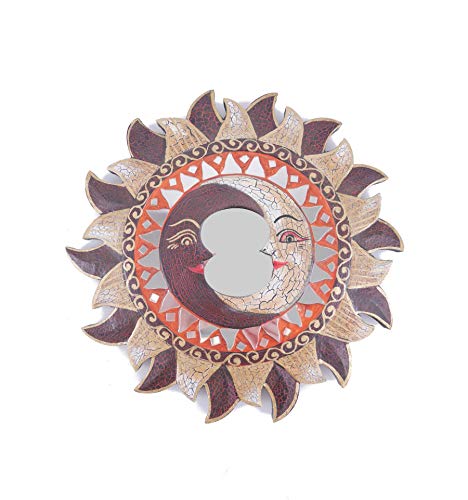 Artisanal Ethno-Spiegel in Sonnenform, Motiv Mond, Durchmesser 25 cm von Coco Papaya