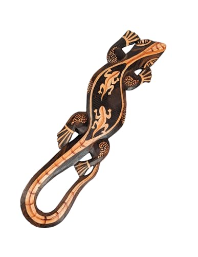 Artisanal Gecko Eidechse, Salamander, Wanddekoration, Länge 50 cm, aus Holz von Coco Papaya