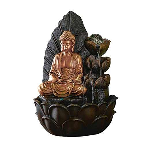 ZEN'LIGHT, Zimmerbrunnen Buddha Hartha, Dekoration Zen und Feng Shui, originelles Geschenk Buddha, LED-Beleuchtung Mehrfarbig, leise Pumpe, L 27 x B 27 x H 40 cm von Zen Light