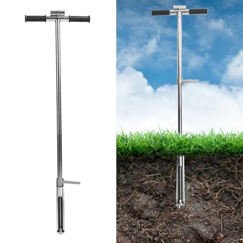 1 M/38 Mm Bodenprobensonde, Edelstahl-Bodenprobennehmer, T-Griff, Bodenprobennehmer-Werkzeug mit Auswerfer-Fußpedal für die Probenahme Im Rasen, Garten, Bauernhof von Cocoarm