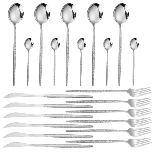 24 Teile Edelstahl Besteck Castlery Set, Komplettes Tabellengeschirrset für 4, Enthält Gabeln Spoons Messer Silber, Spülmaschine Sicher, Stilvolle Aufbewahrungsbox Inbegriffen 24 Teile Edelstahl Besteck Castlery Set, Komplettes Tabellengeschirrset für 4, Enthält Gabeln Spoons Messer Silber, Spülmaschine Sicher, Stilvolle Aufbewahrungsbox Inbegriffen von Cocoarm