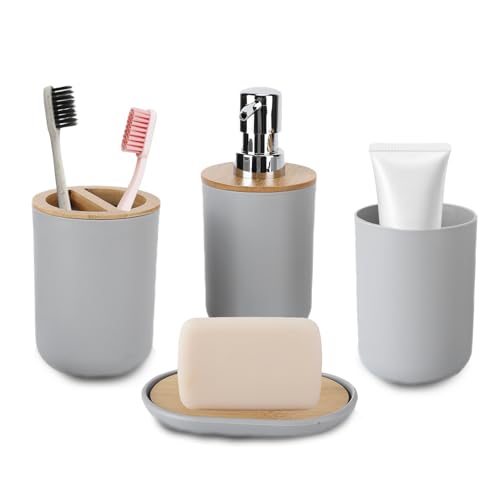 4-teiliges Badezimmer-Zubehör-Set mit Zahnbürstenhalter, Seifenschale, Lotionspender, Mundwasserbecher, Bad-Accessoires Komplettiert das Set für das Badezimmer zu Hause Im Hotel von Cocoarm