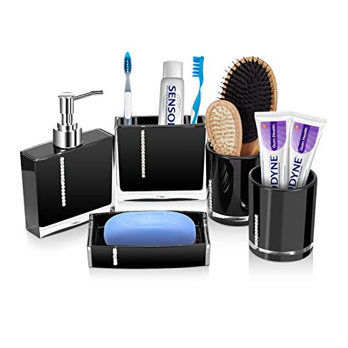 Badezimmer Zubehör Set 5-teiliges Badset Badgarnitur Set Seifenspender Set mit Seifenspender Zahnputzbecher Seifenschale Zahnbürstenhalter Badezimmermöbel Set Badezimmer Zubehör Set 5-teiliges Badset Badgarnitur Set Seifenspender Set mit Seifenspender Zahnputzbecher Seifenschale Zahnbürstenhalter Badezimmermöbel Set von Cocoarm
