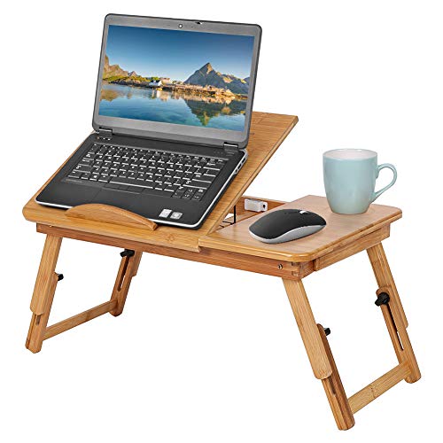 Bambus Laptoptisch für Bett Sofa Höhenverstellbar Notebooktisch Betttisch Laptop Knietisch klappbar Beistelltisch Betttablett mit Fach für Lesen oder Frühstück von Cocoarm