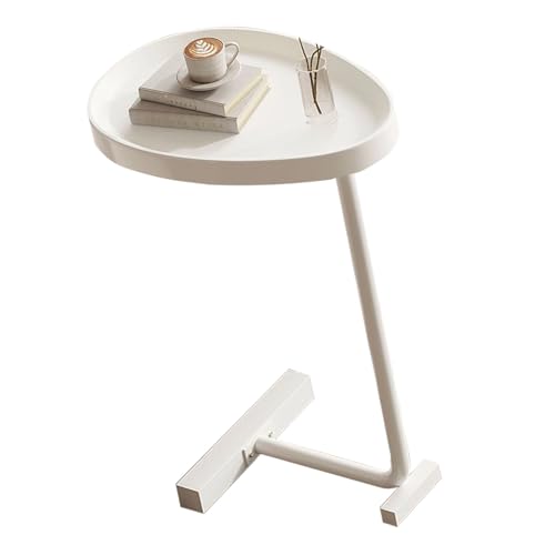Beistelltisch C Form, Mobiler Kaffeetisch Sofatisch Kleiner Ei ovales geformtes Couchtisch Nachttisch Wohnzimmertisch mit Metallgestell fürs Wohnzimmer Sofas Hölzernes (White) von Cocoarm