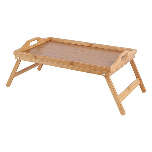 Betttablett, Serviertisch mit Klappbaren Beinen, Bambusholz, Frühstücks-Laptop-Schreibtisch, Geeignet Zum Arbeiten oder Essen Im Bett, Holzfarbe 63 X 27,3 X 22,5 cm von Cocoarm