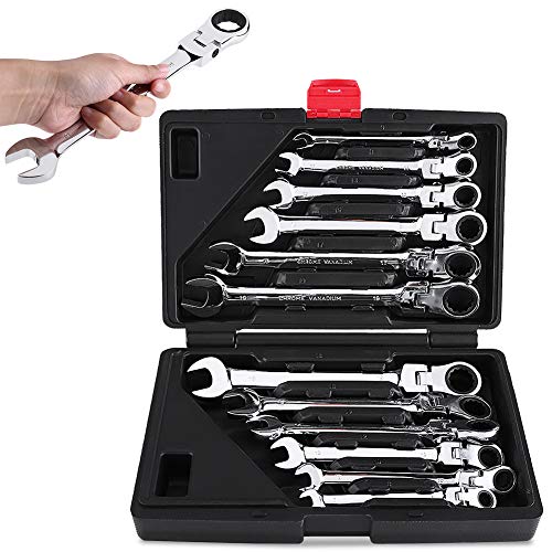 Cocoarm 12pcs Spanner Schraubenschlüssel Ratsche poliert Set, Ratschenschlüssel mit Werkzeugkoffer für Heimwerkerarbeiten Autoreparaturen usw Ringmaulschlüssel (Modell 2) von Cocoarm