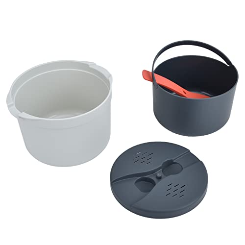 Cocoarm 2L Mikrowellen-Reiskocher, Lebensmittelechtes PP-Material, Mikrowellen-Reiskocher mit Reislöffel, Deckel, Sieb, Dampftopf, Spülmaschinenfester Mikrowellen-Reisdampfer (ORANGE) von Cocoarm
