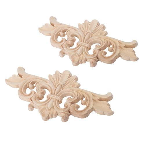 Cocoarm 2pcs Blume Geschnitzt Onlay Applique Holzschnitzaufkleber für Möbeltürschrank Fenster mit Lebensechter Textur Vielseitiger Heimhaut Dekoration Moderne Eleganz (16 * 7,5 cm) von Cocoarm