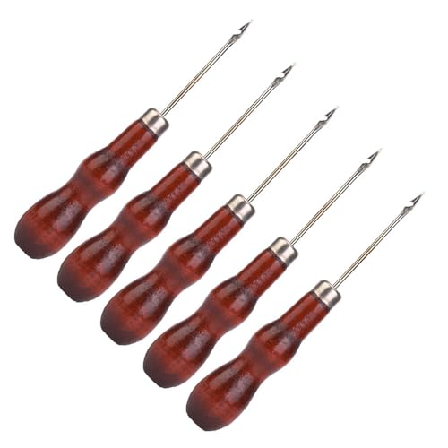 Cocoarm 5 STÜCK Holzgriff Ahle Punzierahle Werkzeug Lederahle Zum Nähen Reparieren von Lederschuhen Taschen mit Ergonomischem Design 12,5 Cm Länge von Cocoarm