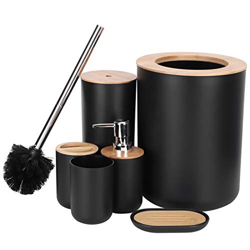 Cocoarm 6-teiliges Badezimmer-Zubehör-Set, Bad-Ensemble-Set, Badezimmer-Zubehör-Sets mit Zahnbürstenhalter, Mülleimer, Seifenschale, Spender, Becher, Toilettenbürste, Badezimmer-Set von Cocoarm