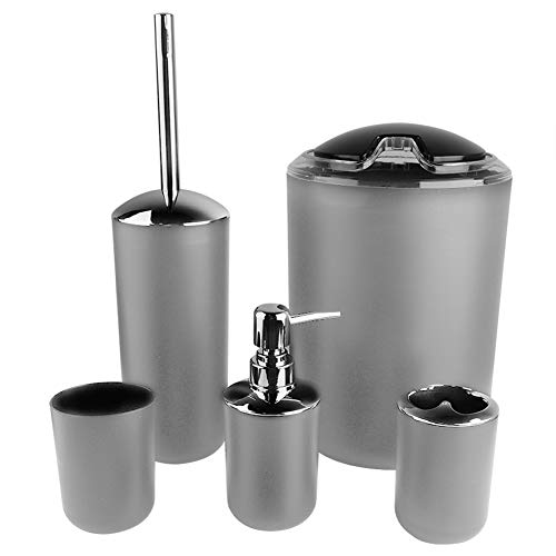 Cocoarm 6tlg Badzubehör Set Bad Accessoires Set mit Zahnbürstenhalter, Spülbecher, Mülleimer, Seifenspender, Seifenkiste und Toilettenbürstenhalter (grau) von Cocoarm