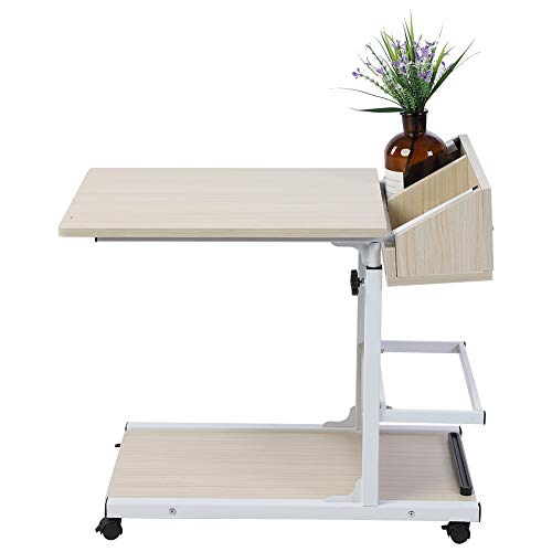 Cocoarm Computertisch Schreibtisch mit 4 Rollen Mobile Laptoptisch Pflegetisch Frühstückstisch Höhenverstellbar Bettisch PC Tisch Arbeitstisch für Home Schlafzimmer 60 x 35 x 50-80cm (Weiß) von Cocoarm