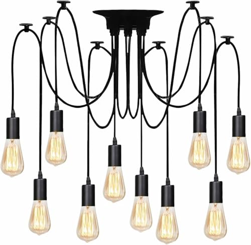 Cocoarm Deckenleuchte Retro Spinne Lampen Kronleuchter DIY Decke Spider Lampe Industry Ceiling Light DYI Vintage Pendelleuchte Speisesaal Schlafzimmer Hotel Dekoration Spinnenleuchte (10 Kopf) von Cocoarm