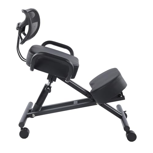 Cocoarm Ergonomischer, Höhenverstellbarer, Atmungsaktiver Kniestuhl, Rückenstütze, Kniestuhl mit Lederkissen, Bequeme Netzrückenlehne, Unterstützung der Wirbelsäulenausrichtung von Cocoarm