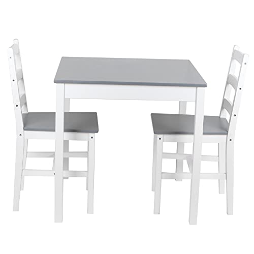 Cocoarm Esstisch Set Pine Esstisch Stuhl Set Küchentisch mit 2 Stühlen Esszimmertisch und Stühle Tisch&Stuhl für Küche Bar Restaurant Grau, Tischgröße 74x74x72,5cm Stuhlgröße 41x44,7x85cm(grau) von Cocoarm