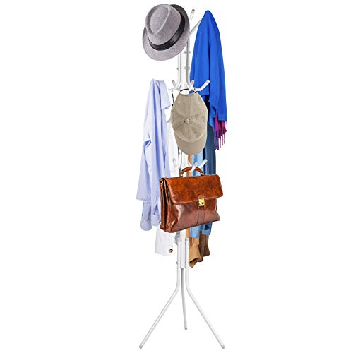 Cocoarm Garderobenständer Kleiderständer Garderobe Höhe 174 cm Stabiler Kleiderständer aus Metall Schirmständer mit 8 Haken für Wohnzimmer Schlafzimmer Büro (Weiß) von Cocoarm