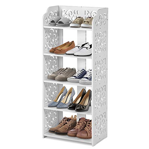 Cocoarm Großes 5 Ebenen Schuhregal Schuhablage multifunktional Eckregal Schuhständer Schuhschrank Standregal Badregal Bücherregal Aufbewahrungsregal platzsparende Regale, 40 x 23 x 90 cm von Cocoarm