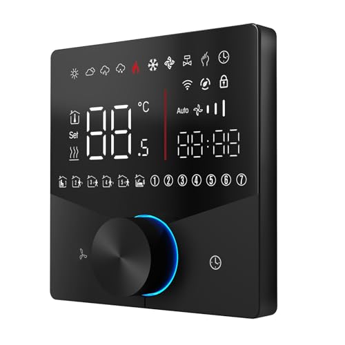 Cocoarm HVAC Controller Central Air Conditioning Touchscreen Digitale Display Einfache Installation für Globale Verwendung ABSLIM Panel Design (BLACK) von Cocoarm