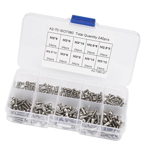 Cocoarm Hex -Sockelschraube Set, 240pcs Edelstahl Hex -Kopfdeckerschrauben und Schrauben Sortiment M2 M2,5 M3 Mehrere Größen von Cocoarm