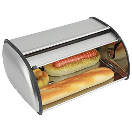 Cocoarm Hochwertiger Edelstahl-Brotkasten, Brot- und Kuchenbehälter, Aufbewahrungsbox für die Küche, Einfacher Runder Griff, Aufbewahrungsbehälter aus Milchglas, 33 X 24 X 15 Cm von Cocoarm
