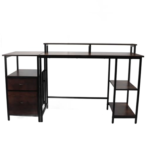 Cocoarm Home Office Computer Desk mit Erhöhtem Regal und Schubladen Schreibtisch, Computertisch mit Bücherregal, Studiencomputer-Laptoptisch mit Lagerregalen Schreiben Tisch Cocoarm Home Office Computer Desk mit Erhöhtem Regal und Schubladen Schreibtisch, Computertisch mit Bücherregal, Studiencomputer-Laptoptisch mit Lagerregalen Schreiben Tisch von Cocoarm