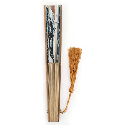 Cocoarm Japaner Stil Klappungslüfter Prop Bambus Handlüfter mit Blumengeschnitzung Griff Nachahmungslüfter Seidenlüfteroberfläche für Wohnhäuser (Zweite Qing 25 Knochen) von Cocoarm