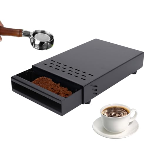 Cocoarm Kaffeeklopfbox-Schublade, Kaffeerückstandspulverbox aus Edelstahl, Kaffeeklopfbox mit Abnehmbarer Gummistange aus Holz und Rutschfester Basis (BLACK) von Cocoarm