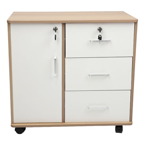 Cocoarm Kommode Sideboard Schrank, mit 1 Tür und 3 Schubladen Highboard, Nachttisch mit Schloss und Rädern für Schlafzimmer Office Home Datei Dokument Organisator von Cocoarm