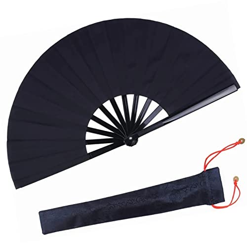 Cocoarm Kung Fu Fan Hand Fan Faltfächer für Bühnenauftritte Theatertänze Hochzeiten Partys mit Schwarzem Nylonstoff Leicht Langlebig von Cocoarm