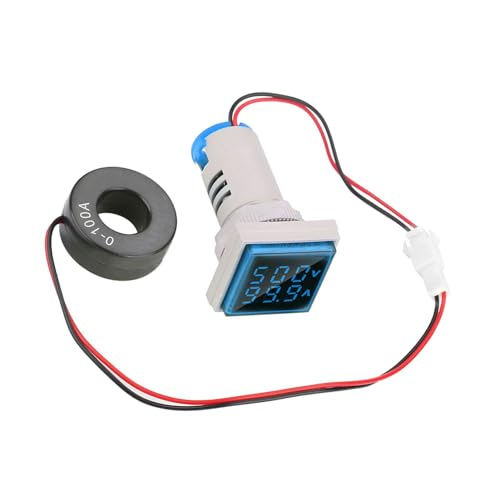 Cocoarm LED-Spannungsmesser-Anzeige Digitaler Wechselstrom-Voltmeter 60-500V 0-100A mit Klarer Anzeige für die Elektrische Messung 22 Mm Installation (BLUE) von Cocoarm