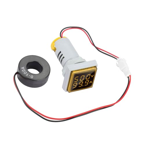 Cocoarm LED-Spannungsmesser-Anzeige Digitaler Wechselstrom-Voltmeter 60-500V 0-100A mit Klarer Anzeige für die Elektrische Messung 22 Mm Installation (YELLOW) von Cocoarm