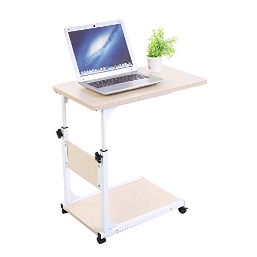 Cocoarm Laptop Tisch Computertisch Einstellbare Schreibtisch Pflegetisch Höhenverstellbar Beistelltisc Sofatisch mit 4 Rollen für Home Office Kinderzimmer 60 x 40 x 55-80 cm (Weiß) von Cocoarm