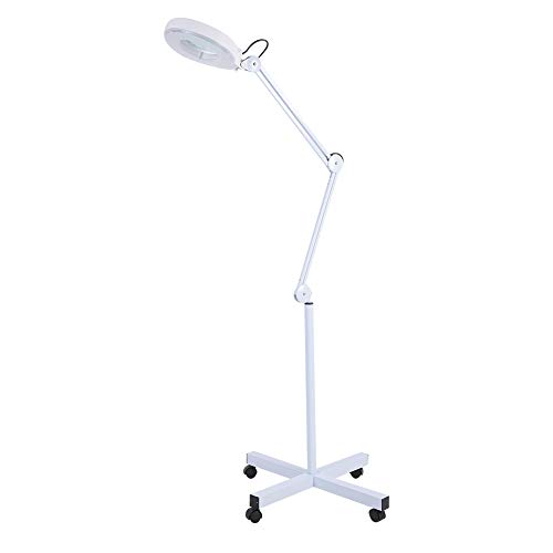 Cocoarm Lupenleuchte mit Standfuß Kosmetiklampe LED Lupenlampe Kosmetikleuchte Stehlampe 5 fache Vergrößerung Verstellbare Höhe Kosmetik LED Lampe mit Metallrahmen Tragarm und Rad 220-240V Weiß von Cocoarm