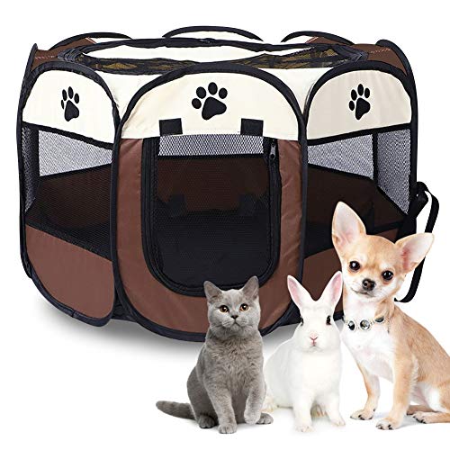 Cocoarm Oxford Welpenlaufstall Faltbar Tierlaufstall Welpenlaufstall Laufstall Katze 8 Mesh Panel Hundehütte Welpenauslauf Katzenhaus für Kleintiere wie Hunde Katzen (Kaffee Farbe) von Cocoarm