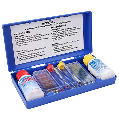 Cocoarm PH und Chlor Wassertestkit für Pools Spas Whirlpools Tragbarer Wasserqualitätstester mit Kolorimetrischen Karten Pool Test Kit Chlor pH mit Pooltester und Flüssigreagenzien von Cocoarm