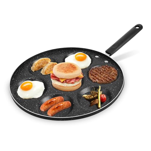 Cocoarm Pfannkuchenpfanne Pfanne Für Pancakes Pfannkuchen Maker Bratpfanne Mit 7 Löchern, Hitzebeständiger Griff, Pfannkuchenpfanne, Antihaftbeschichtete Eierbratpfanne Anwendbarer Herd: Gasherd von Cocoarm