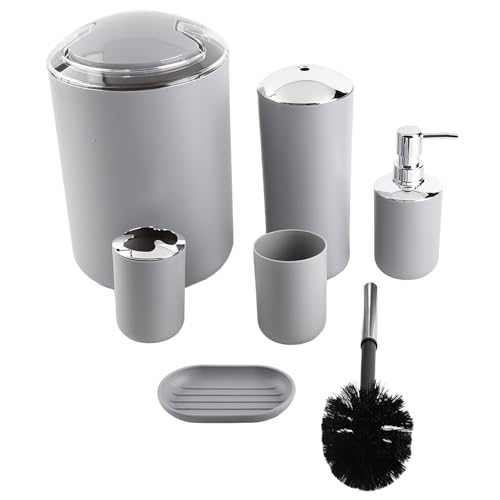 Cocoarm Robuster und Langlebiger 6 -pcs -Badzubehör Set Zahnbürstenhalter, Seifenspender Garbage Box (GRAY) von Cocoarm