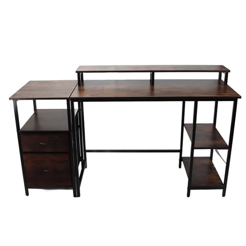 Cocoarm Schreibtisch, Computertisch mit Bücherregal Computer Desk Home Office Desk PC Workstation Studiencomputer-Laptoptisch mit Erhöhtem Regal und Schubladen für für Home Office Cocoarm Schreibtisch, Computertisch mit Bücherregal Computer Desk Home Office Desk PC Workstation Studiencomputer-Laptoptisch mit Erhöhtem Regal und Schubladen für für Home Office von Cocoarm