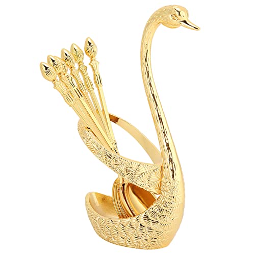 Cocoarm Swan Form Löffelhalter, 6 Edelstahllöffel Set, Lebensee Details, Elegantes Design für Wohnzimmer, Esszimmer, Küchentisch mit Spiegelpolierprozess (GOLD) von Cocoarm